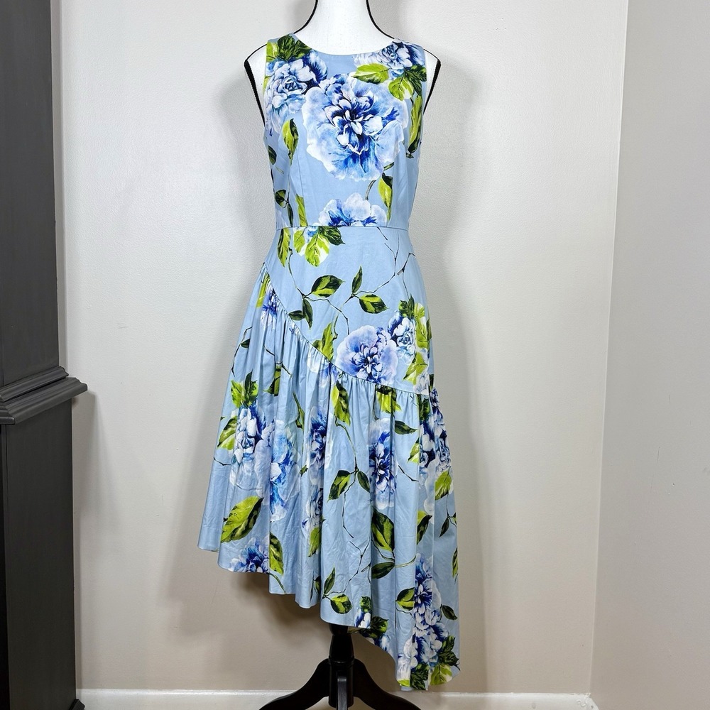Abbey Glass Womens Dress S Blue Floral Asymmetrical Tiered Wedding Guest Garden